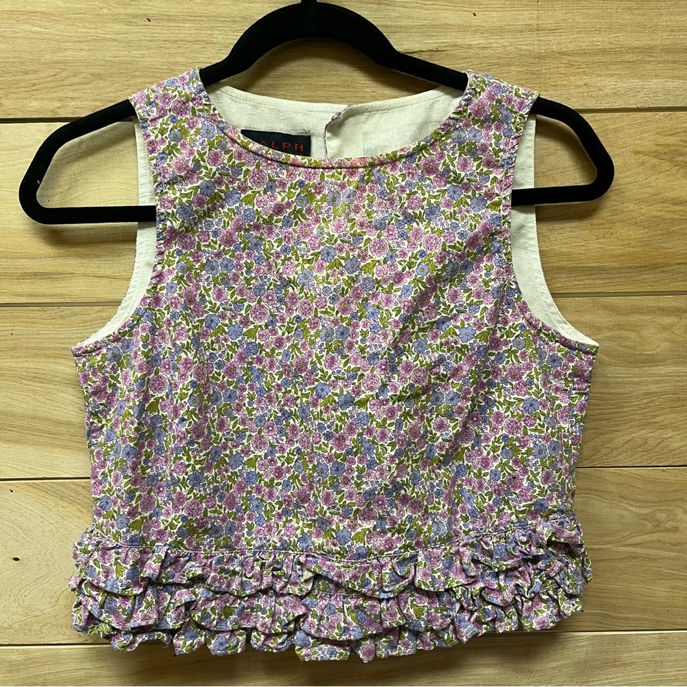 Vintage Ralph Ralph Lauren cotton spring floral ruffle preppy cropped blouse